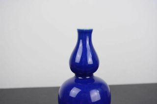 Antique Chinese 20th Century Blue Glazed Miniature Double Gourd Vase 2