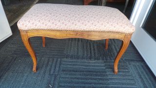 Vintage Walnut Stool Bench With Nailheads Stuffing