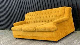 Mid Century Modern Tufted Sleeper Chesterfield Golden Yellow Mustard 10