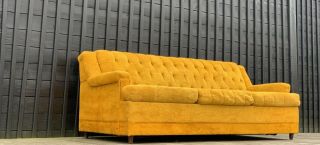 Mid Century Modern Tufted Sleeper Chesterfield Golden Yellow Mustard 11