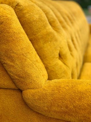 Mid Century Modern Tufted Sleeper Chesterfield Golden Yellow Mustard 8