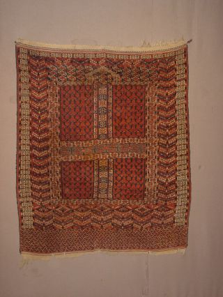 Wonderful Antique 1890 Turkoman Tekke Ensi Yurtdoor Hatchli Rug Hg