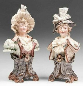 Vintage Continental Fayence Bust Couple.