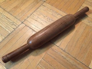18th Century Rolling Pin Sm Size All One Piece Of Wood W Long Handles Prim