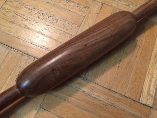 18th Century Rolling Pin Sm Size All One Piece Of Wood W Long Handles Prim 4