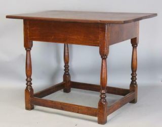 Rare 18th C William And Mary Stretcher Base Tavern Table With Top