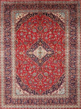 Vintage Traditional Floral Oriental Hand - Knotted 10 X 13 Red Wool Area Rug