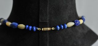Vintage Chinese Hand - Carved Lapis Lazuli & Gypsum Necklace 6