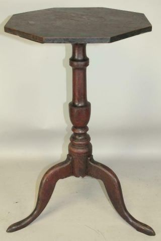 Great 18th C Ct Queen Anne Cherry Candlestand In Fantastic Red Paint