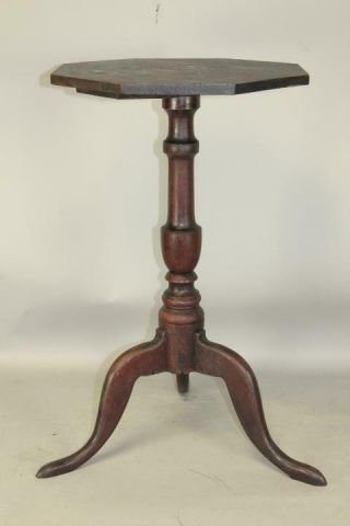 GREAT 18TH C CT QUEEN ANNE CHERRY CANDLESTAND IN FANTASTIC RED PAINT 2