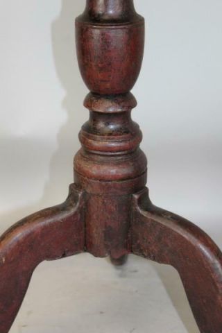 GREAT 18TH C CT QUEEN ANNE CHERRY CANDLESTAND IN FANTASTIC RED PAINT 5
