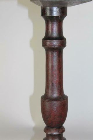 GREAT 18TH C CT QUEEN ANNE CHERRY CANDLESTAND IN FANTASTIC RED PAINT 9