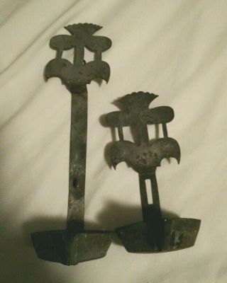 Colonial or earlier double Betty Lamp hand forged Narricissus Flower Iron tinned 2