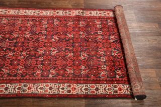 Vintage All - Over Red 14 Ft Long Runner Malayer Oriental Rug Hand - Made Wool 4x14