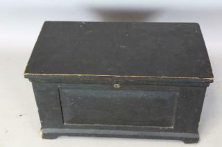 RARE 19TH C MINIATURE PA BLANKET OR DOWRY CHEST IN BLACK PAINT 3