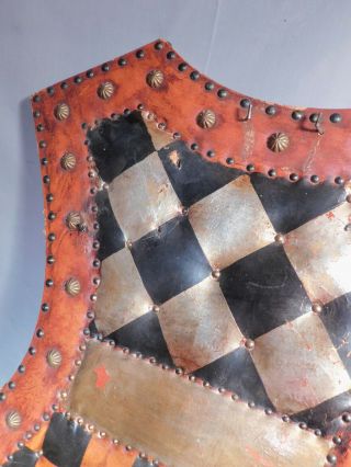 Vintage Spanish Revival Painted Leather Heraldic Medieval Tudor Gothic Shield 3