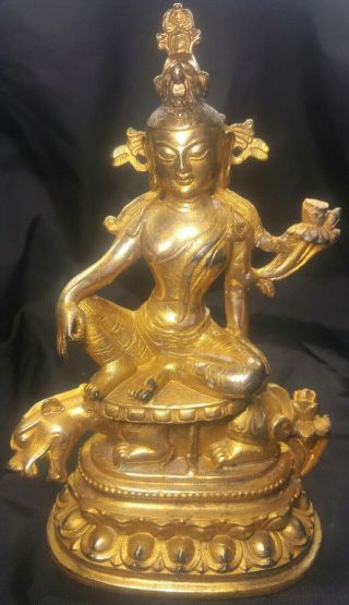 Ancient Chinese Statue Gold Gilt Copper Buddha Figure Over Hundred Years Old