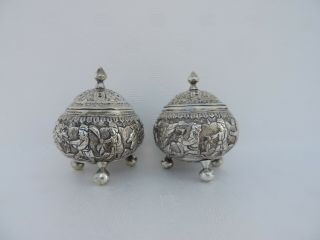 Pair Antique Persian Qajar Islamic Solid Silver Salt&pepper Shakers 116gr 4.  1 Oz