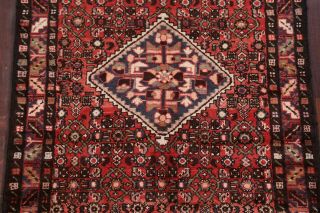 Vintage Geometric Wool Runner 4x9 Hamedan Persian Oriental Hand - Knotted Rug 4