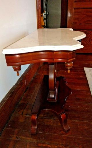 Gorgeous Vintage Mahogany Marble Top Sofa Hall Table Console Lyre Harp Base 3