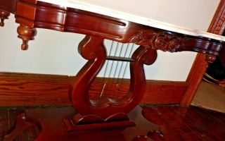 Gorgeous Vintage Mahogany Marble Top Sofa Hall Table Console Lyre Harp Base 5