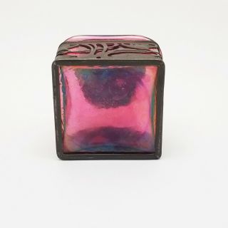 Art Nouveau Loetz Iridescent Red Glass with Bronze Overlay Inkwell - Marked 4