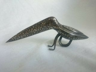 Antique Islamic Persian Silver Inlaid Bird Stork Shape Scissors