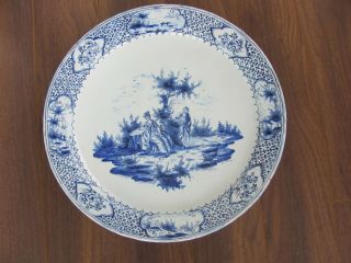 Huge 18th C Antique Delft Charger Plate By Adriaen Kocks Romance Scene