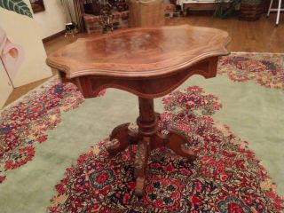 Antique Victorian Parlor Turtle Top Table With Ormolu,  1890 