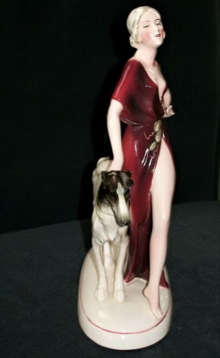 ANTIQUE GERMAN ART DECO KATZHUTTE LADY FLAPPER & BORZOI DOG PORCELAIN FIGURINE 5