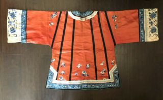 Antique Qing 19th C Chinese Silk Embroidery Woman’s Robe Chifu Qipao Art Textile 11