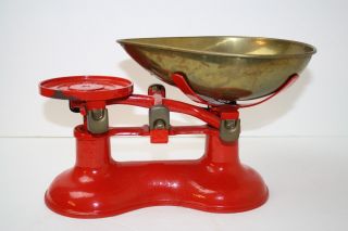 Victor England Red Cast Iron Scale Mercantile Countertop No Weights Antique Vtg