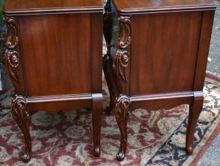 1910s Antique French carved Mahogany nightstands / bedsides tables 11