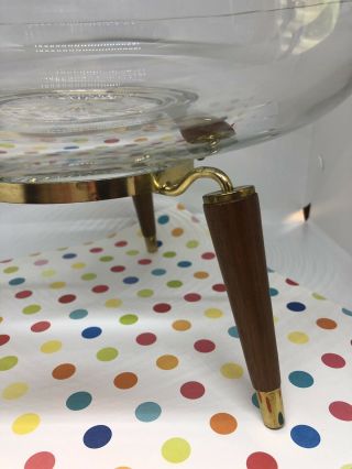 Mid Century Modern Atomic Glass Centerpiece Brass Teak Candle Chip Dip Bowl 10