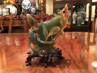 A Chinese 20th C Carved Agate Statue with Wooden Stand. 2