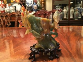 A Chinese 20th C Carved Agate Statue with Wooden Stand. 6