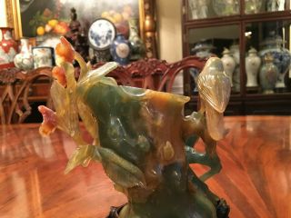 A Chinese 20th C Carved Agate Statue with Wooden Stand. 7