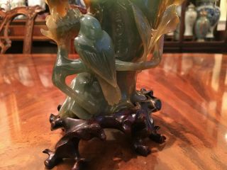 A Chinese 20th C Carved Agate Statue with Wooden Stand. 9