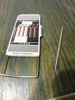 Tower Pocket Calculator Addition / Subtraction Pen & Case Vintage West Germany 5