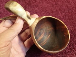 Horn,  Wood Handle Well Made Wood Drinking Cup Kuksa Folk Art Scandinavia