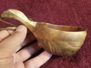 HORN,  WOOD HANDLE WELL MADE WOOD DRINKING CUP KUKSA FOLK ART SCANDINAVIA 2