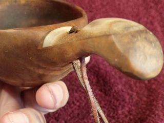 HORN,  WOOD HANDLE WELL MADE WOOD DRINKING CUP KUKSA FOLK ART SCANDINAVIA 4