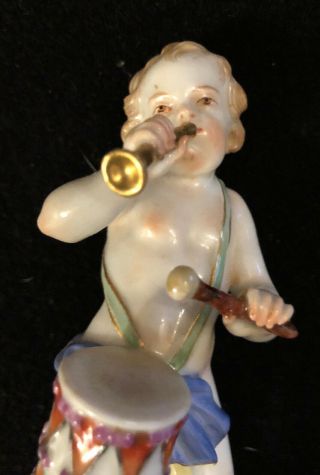 Meissen 19 c Porcelain Cherub Boy with Drum and Horn 2
