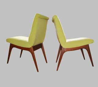 VLADIMIR KAGAN Att Dining Chairs Walnut Mid Century Modern,  Knoll Fabric 3