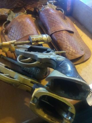 Vintage leather Wells Fargo 38 toy cap pistols W/ holster 7