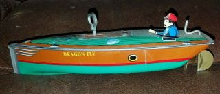 Vintage Tin Marx Dragonfly Boat Wind Up Toy 4