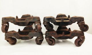 Vtg antique cast iron metal industrial Universal 3 wheel swivel casters 1 1/4 