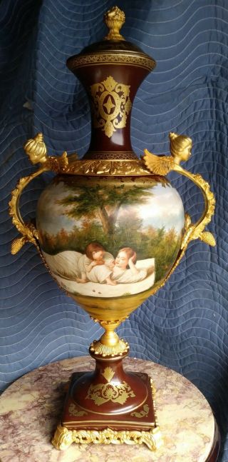 Old French Bronze Mounted Porcelain Large Vase.  Us.