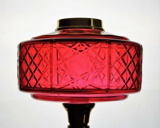 Victorian Cranberry Cut Glass Kerosene Paraffin Duplex Oil Lamp Font Fount Ruby