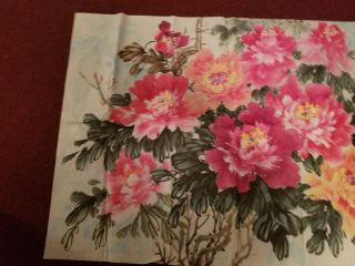 Large Chinese Watercolor Painting Of Peonies On Rice Paper 10